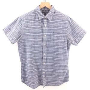 Banana Republic Mens Shirt S Blue White Striped Linen Cotton Short Sleeve Button